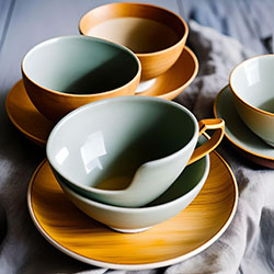 竹制茶杯和茶碟